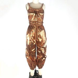 Metalized  drawstring  bronze jumpsuit .